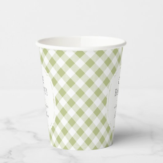 Groen en Wit Gingham Pattern Oh Baby shower Papieren Bekers (Links)