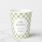 Groen en Wit Gingham Pattern Oh Baby shower Papieren Bekers (Voorkant)