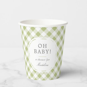 Groen en Wit Gingham Pattern Oh Baby shower Papieren Bekers