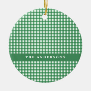  Groen en Wit Gingham Pset Gepersonaliseerd Keramisch Ornament