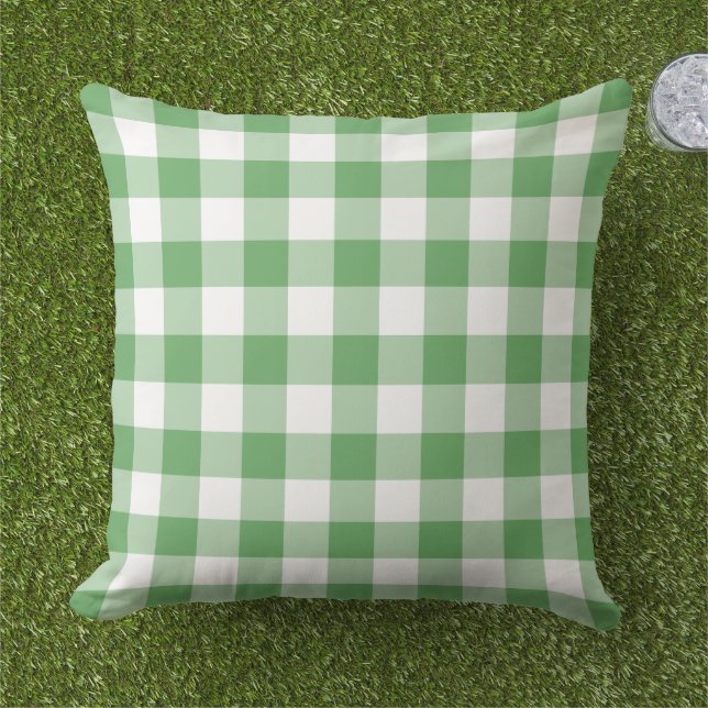 Groen en wit Gingham Pset Pattern Buitenkussen (Gras)