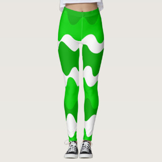 Groen en wit horizontaal golvenpatroon leggings