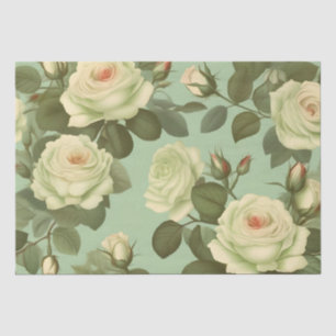 Groen en wit Italiaans bloemenprint decoupage / Tissuepapier
