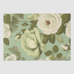 Groen en wit Italiaans bloemenprint decoupage /  Tissuepapier