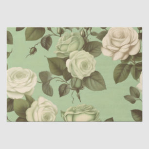 Groen en Wit Italiaanse Bloem Print Decoupage / Tissuepapier