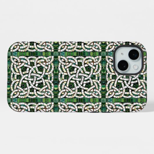 Groen en Wit Keltisch Knoopsteen Mozaïek iPhone Hoesje (Achterkant horizontaal)