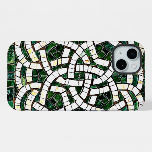 Groen en Wit Keltisch Knoopsteen Mozaïek iPhone Hoesje (Achterkant horizontaal)