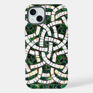 Groen en Wit Keltisch Knoopsteen Mozaïek iPhone 15 Plus Case