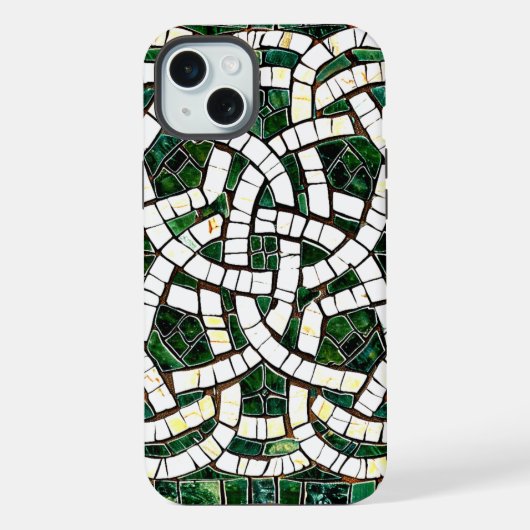 Groen en Wit Keltisch Knoopsteen Mozaïek iPhone Hoesje (Achterkant)