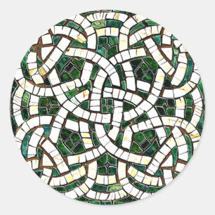 Groen en Wit Keltisch Knoopsteen Mozaïek Ronde Sticker