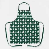 Groen en wit kerstboompatroon en naam schort (Voorkant)