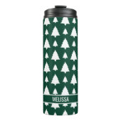 Groen en wit kerstboompatroon en naam thermosbeker (Voorkant)