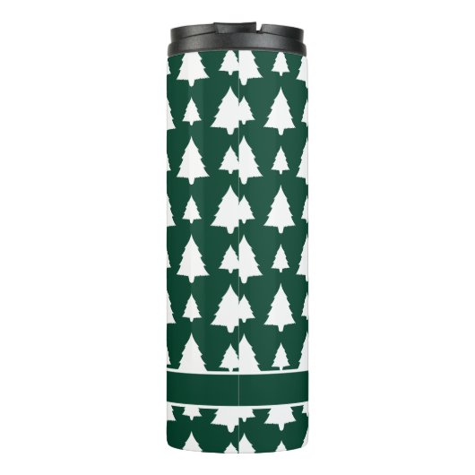 Groen en wit kerstboompatroon en naam thermosbeker (Achterkant)