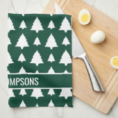 Groen en wit kerstboompatroon en tekst theedoek (Quarter Fold)