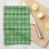 Groen en Wit Kerstmis Fair Isle Patroon Theedoek (Quarter Fold)