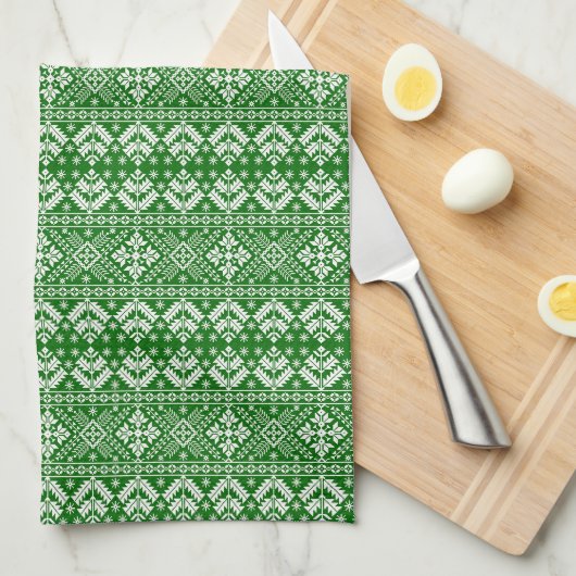 Groen en Wit Kerstmis Fair Isle Patroon Theedoek (Quarter Fold)