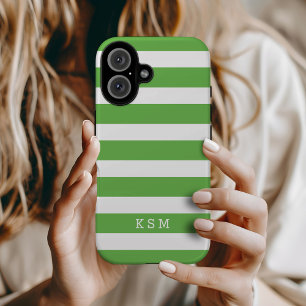 Groen en Wit Klassieke Strepen Monogram iPhone 16 Hoesje