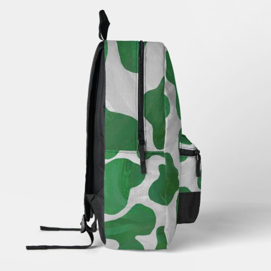 Groen en Wit Koe Patroon Monogram Bedrukte Rugzak (Links)