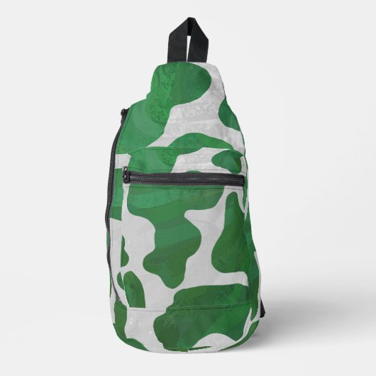 Groen en Wit Koe Print Sling Bag (Voorkant)