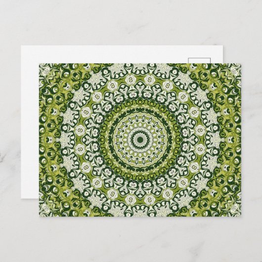 Groen en Wit Mandala Patroon Ontwerp Briefkaart (Voorkant / Achterkant)
