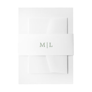 Groen en Wit Monogram Eenvoudige Trouw Uitnodigingen Wikkel