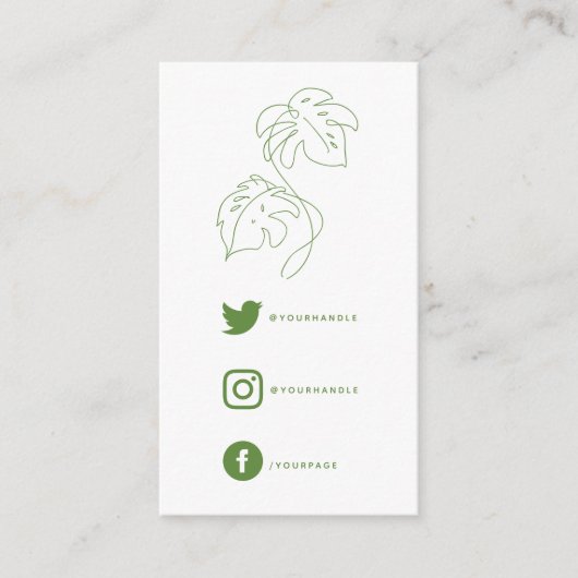 Groen en wit monstera, sociaal links bedankt informatiekaartje (Voorkant)