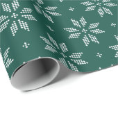 Groen en wit noords Snowflake Patroon | Vakantie Cadeaupapier (Rol Hoek)