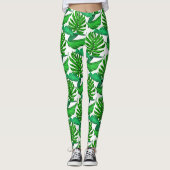 Groen en wit palmafvoerpatroon, tropisch oerwoud leggings (Voorkant)