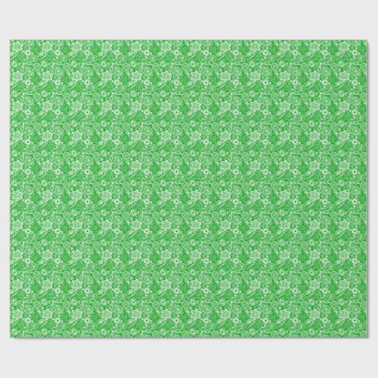 Groen en wit patroon met ruitenbloemen en vlinders cadeaupapier (Vlak)