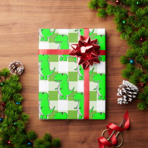 Groen en Wit Plaid Dino Tartan Patroon Cadeaupapier