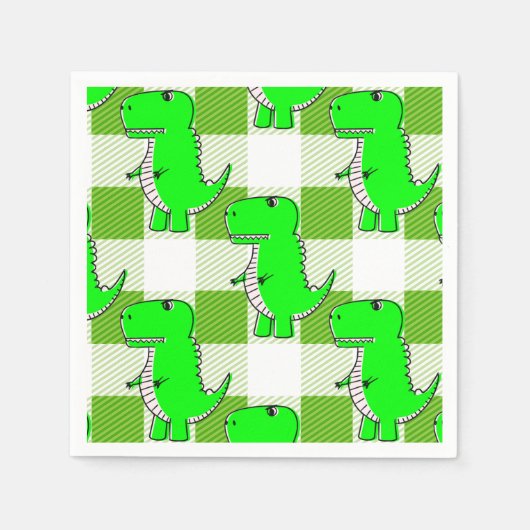 Groen en Wit Plaid Dino Tartan Patroon Servet (Voorkant)