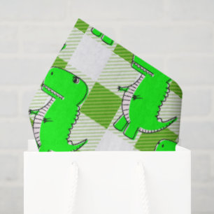 Groen en Wit Plaid Dino Tartan Patroon Tissuepapier