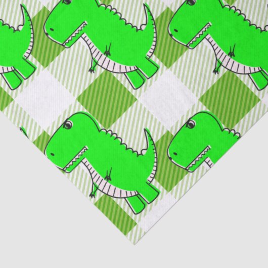 Groen en Wit Plaid Dino Tartan Patroon Tissuepapier (Detail)