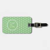 Groen en Wit Polka Dot Monogram Bagagelabel (Voorkant horizontaal)