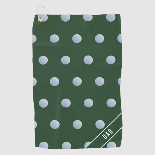 Groen en Wit Polka Dot Patroon Monogrammed Golfhanddoek (Voorkant)