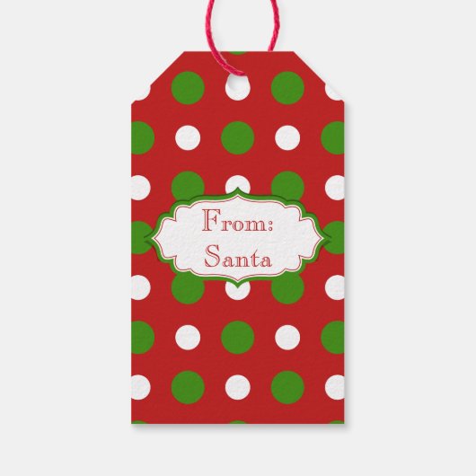 Groen en wit Polka stippen op kerst rood Cadeaulabel (Achterkant)