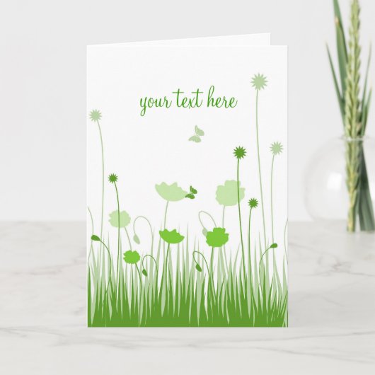 Groen en Wit Poppies Meadow Script Kaart (Voorkant)