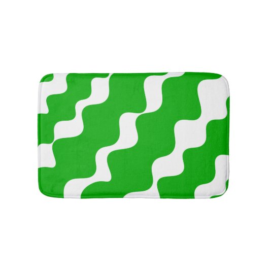 Groen en wit schuin aflopende golven patroon badmat (Voorkant)