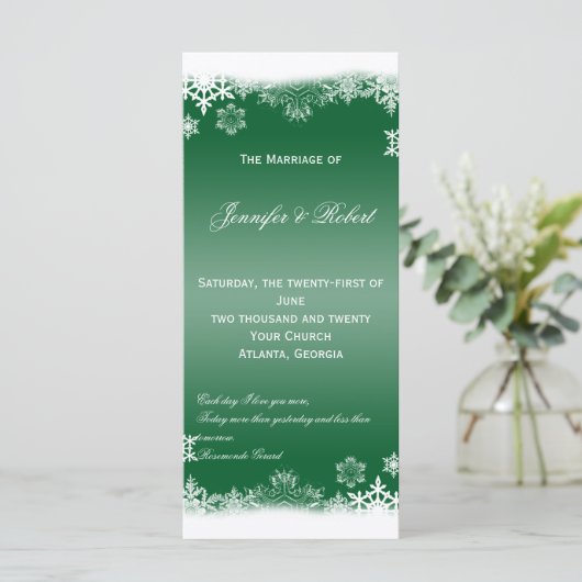 Groen en Wit Sneeuwvlokken Trouwprogramma Programma (Staand voorkant)