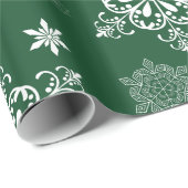 Groen en wit Snowflake patroon Cadeaupapier (Rol Hoek)