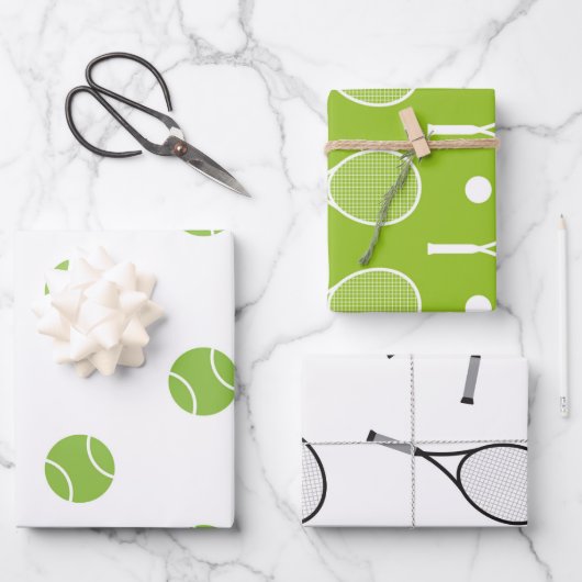 Groen en wit thema Rackets Balls Patroon Inpakpapier Vel (Voorkant)