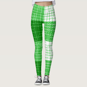 Groen en wit, vetgedrukt geruit dambordpatroon leggings