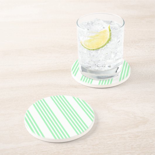 Groen en wit vijf strepen patroon zandsteen onderzetter (Zijkant)