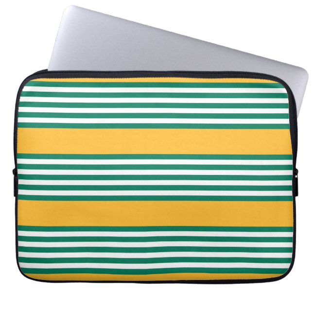 Groen en wit vijf strips met geel laptop sleeve (Voorkant)