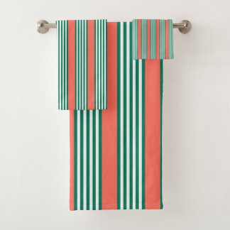 Groen en wit vijf strips met koraal bad handdoek
