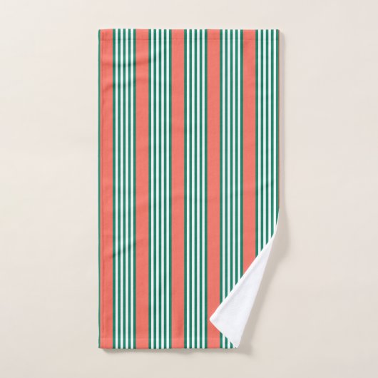 Groen en wit vijf strips met koraal bad handdoek (Handdoek)