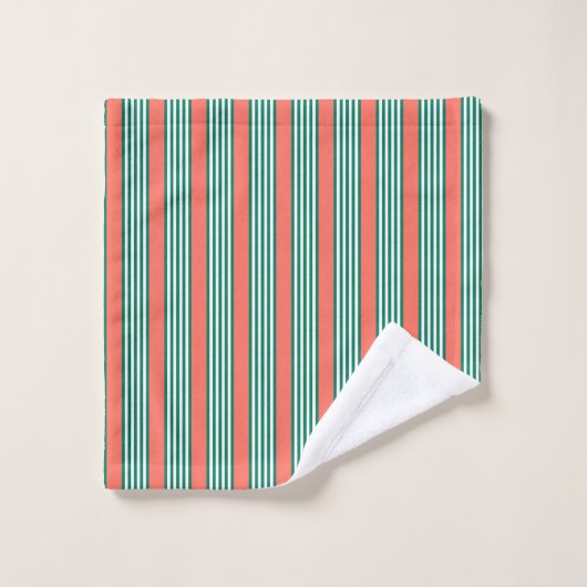 Groen en wit vijf strips met koraal bad handdoek (Wasdoekje)