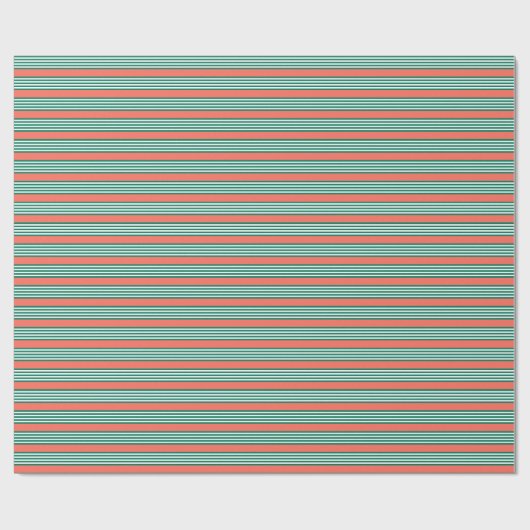 Groen en wit vijf strips met koraal cadeaupapier (Vlak)