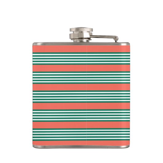 Groen en wit vijf strips met koraal heupfles (Achterkant)