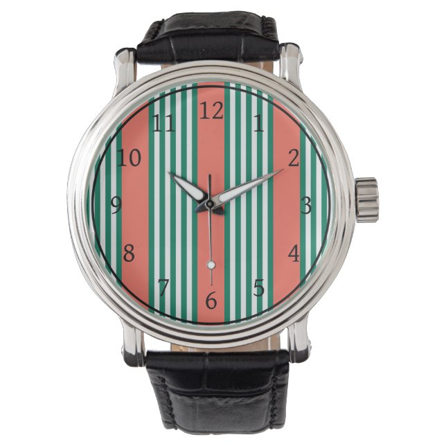 Groen en wit vijf strips met koraal horloge (Voorkant)